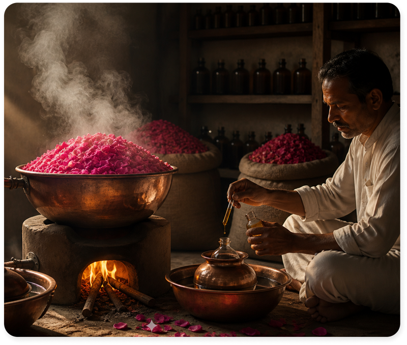 Vedic wisdom,
Kannauj craftsmanship